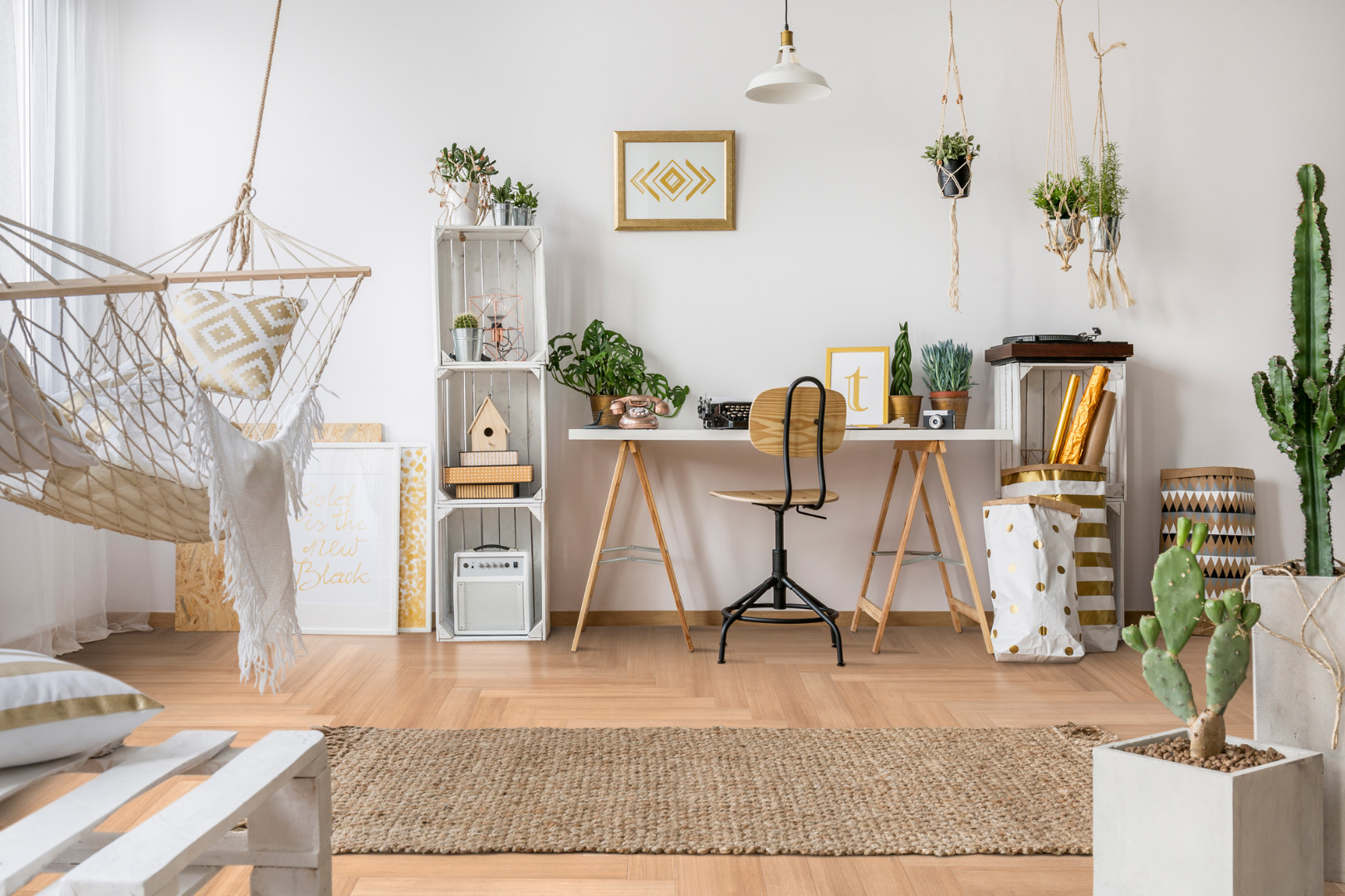 Home Office with wood floor 