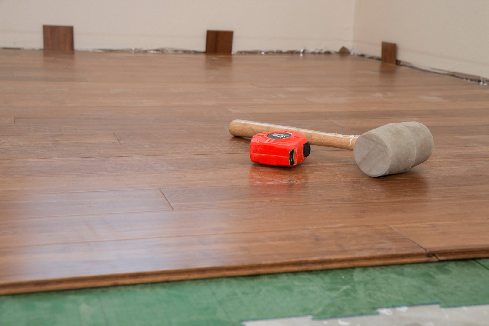 Wood flooring being installed 