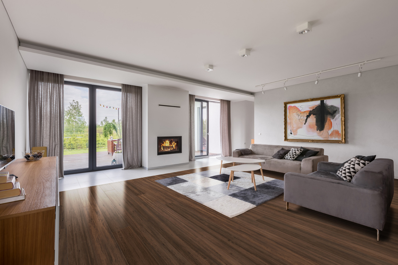 Living room with wood floors 